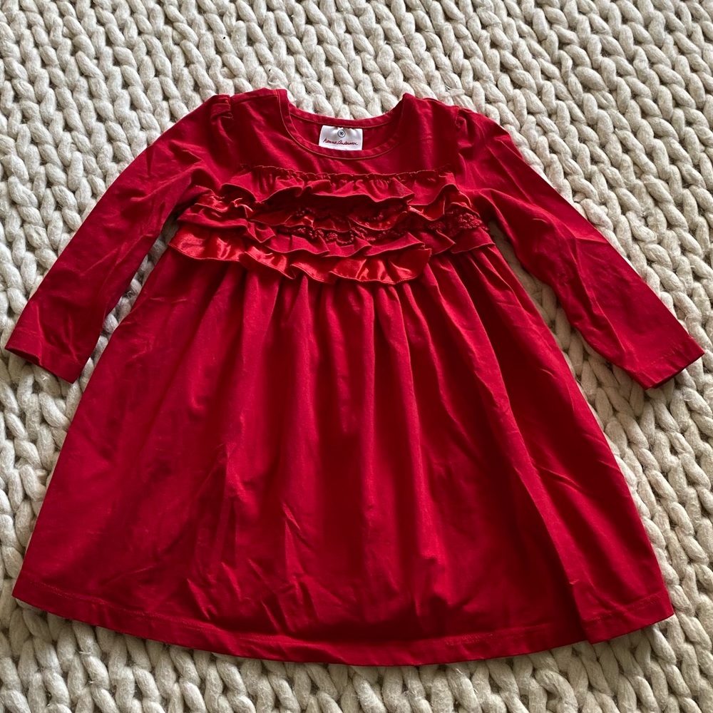 Hanna Andersson Dress Red Long Sleeve Dress Size 3T